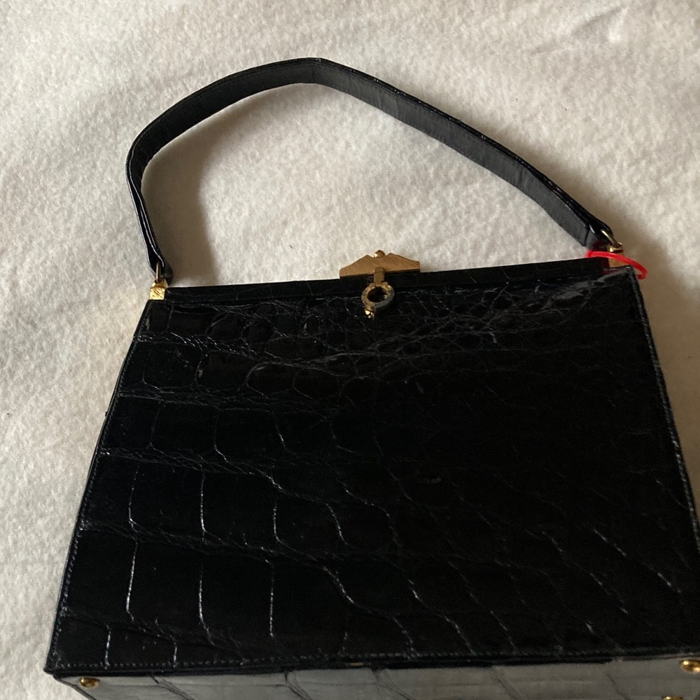 Black Crocodile-Patterned Shoulder Bag
